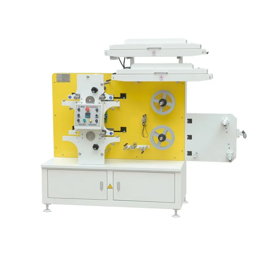 (JR-1221) 1 Year Warranty 3 Colors Automatic Cloth Trademark Printer Wash Care Polyester Satin Flexo Label Printing Machine