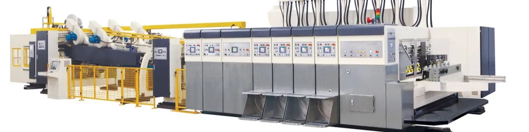 Flexo 4 Color Printer Fold Gluer Box Inline; Printing Slotting Fold Gluing Carton Box Machine