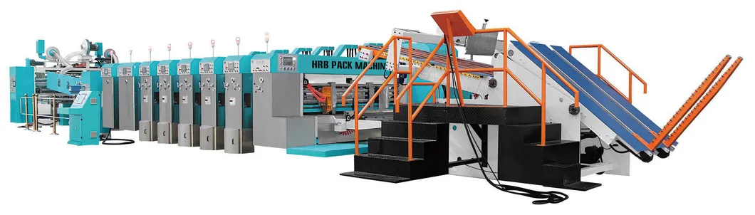 Flexo 4 Color Printer Fold Gluer Box Inline; Printing Slotting Fold Gluing Carton Box Machine