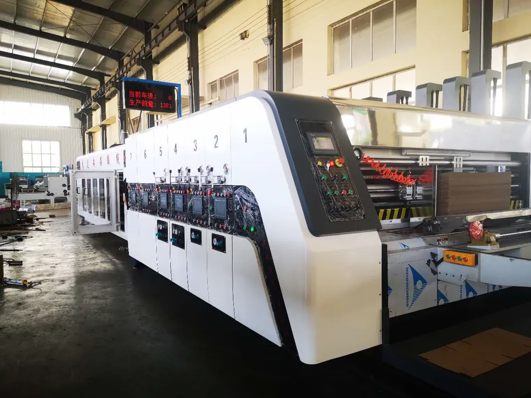 Flexo Printing Slotting Rotary Die Cutting Down Fold Gluer Box Inline Machine; Printer Gluer Making Box Line Machinery