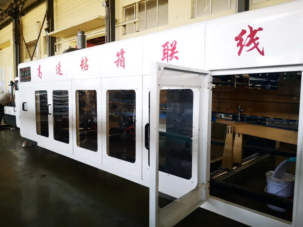 Flexo Printing Slotting Rotary Die Cutting Down Fold Gluer Box Inline Machine; Printer Gluer Making Box Line Machinery